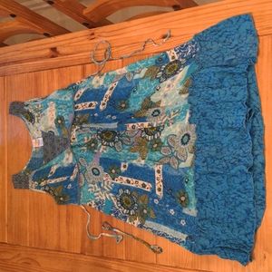 Forbidden Blue Floral Peasant Dress, Medium